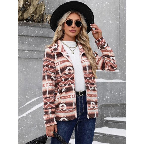 Women's Fleece Jacket Long Sleeve Full Zip Warm Cozy Outdoor Winter - Picture 3 of 6